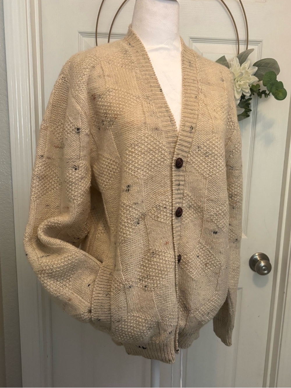 Pendleton Cream Textured Knit Button-Front Women's Sweater